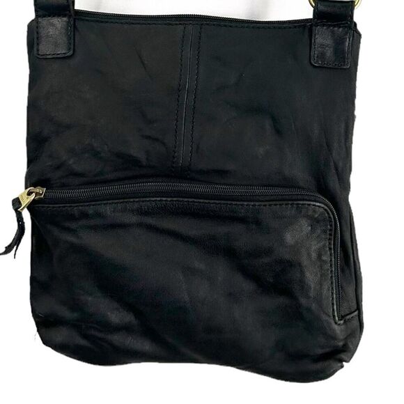 Vintage Fossil Black Leather Crossbody Front Flap Pocket Note Photos For Flaws - Picture 4 of 16